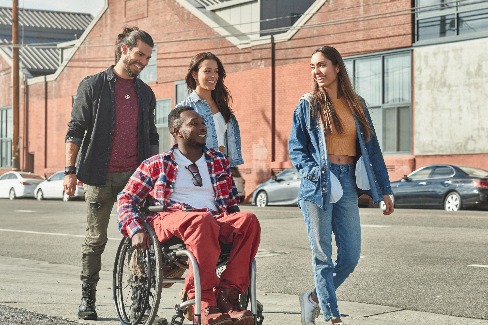 Group of people one in a wheelchair