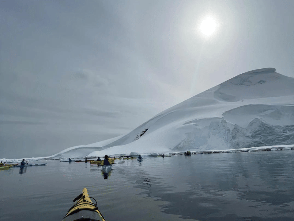 Renee Burns in a canoe in Antarctica