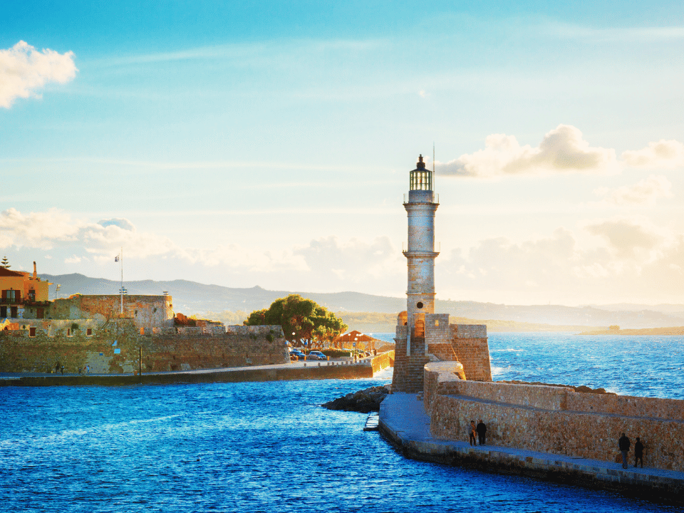 The seas of Chania, Crete with a lighthouse