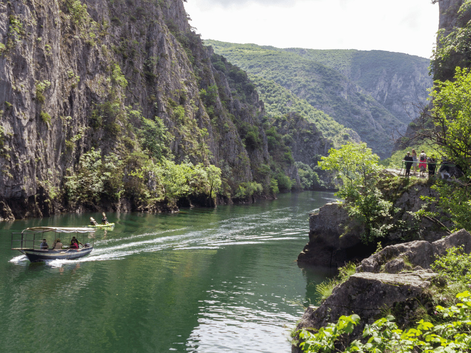 A boat going down the river in Matka Canyon in North Macedonia
