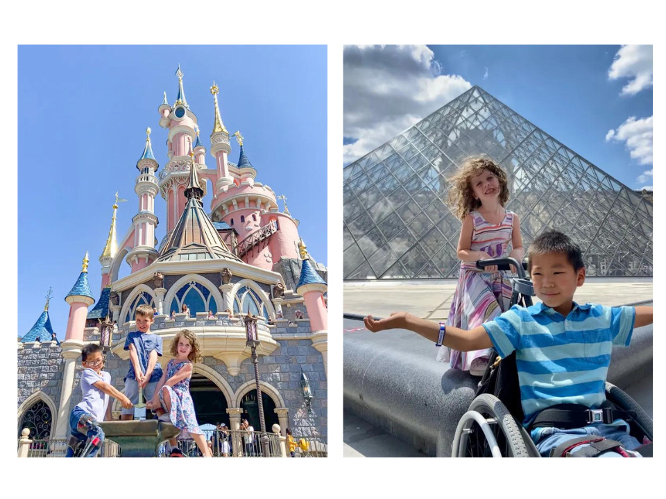 Outside of The Louvre and in Disneyland Paris.