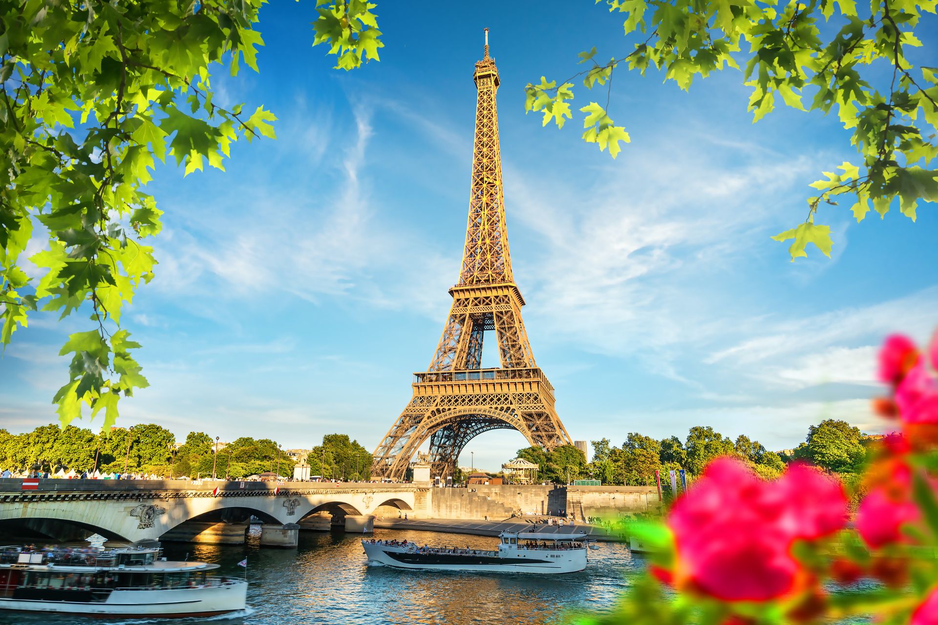 Eiffel Tower and bridge on the river Seine