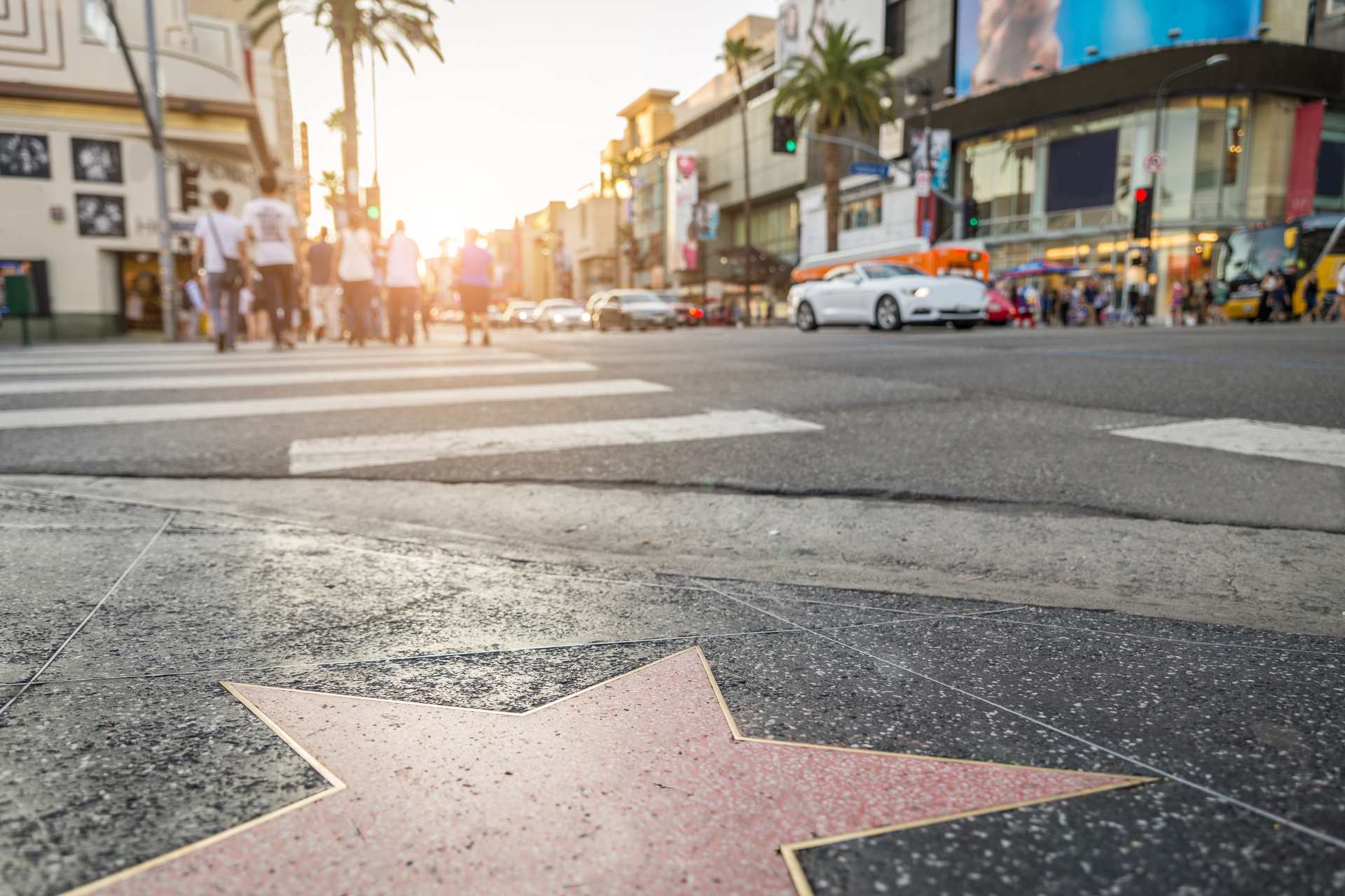 Walk of Fame at sunset on Hollywood Boulevard, Los Angeles
