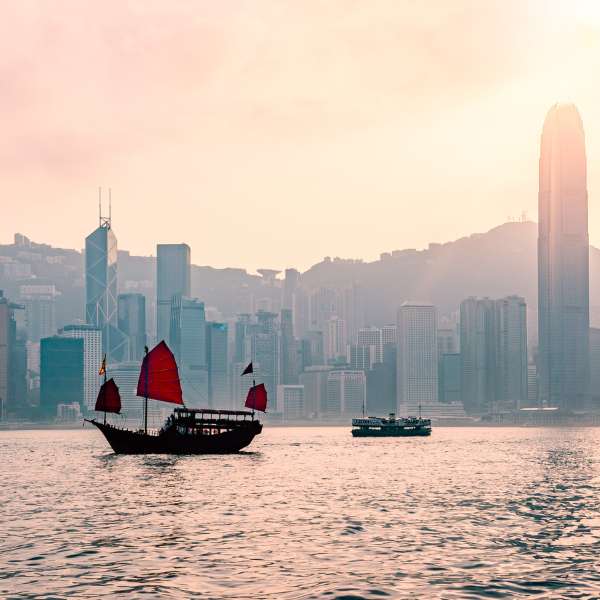 Junk boat in Hong Kong at Victoria harbour in the evening ©Getty Images