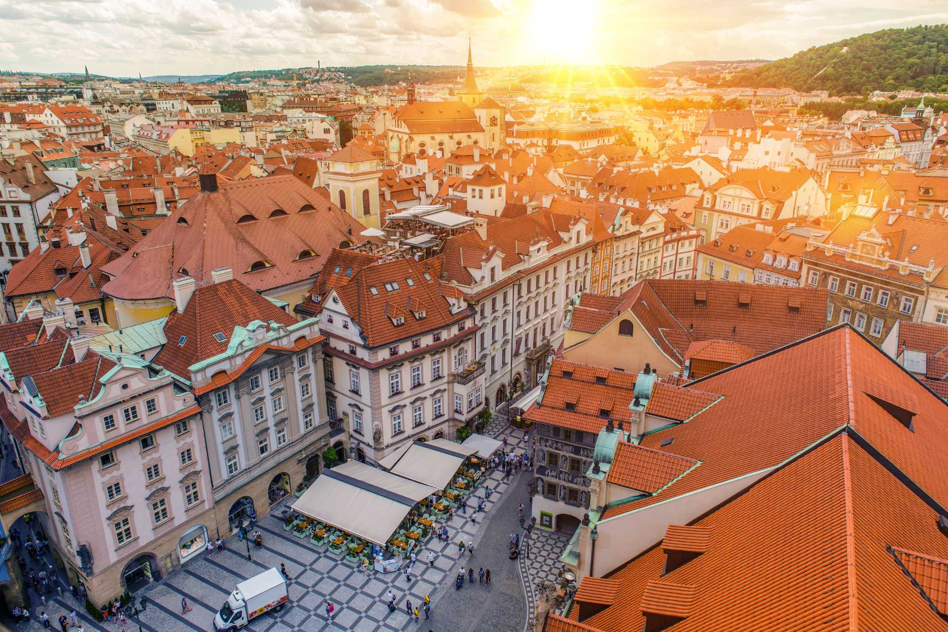 Prague Czechia Old Town bird's eye view.