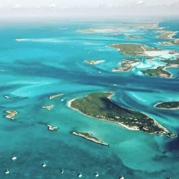 Beautiful view of Bahamas islands from above.