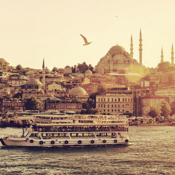 Scenic scene of Istanbul. With a view of The Blue Mosque.