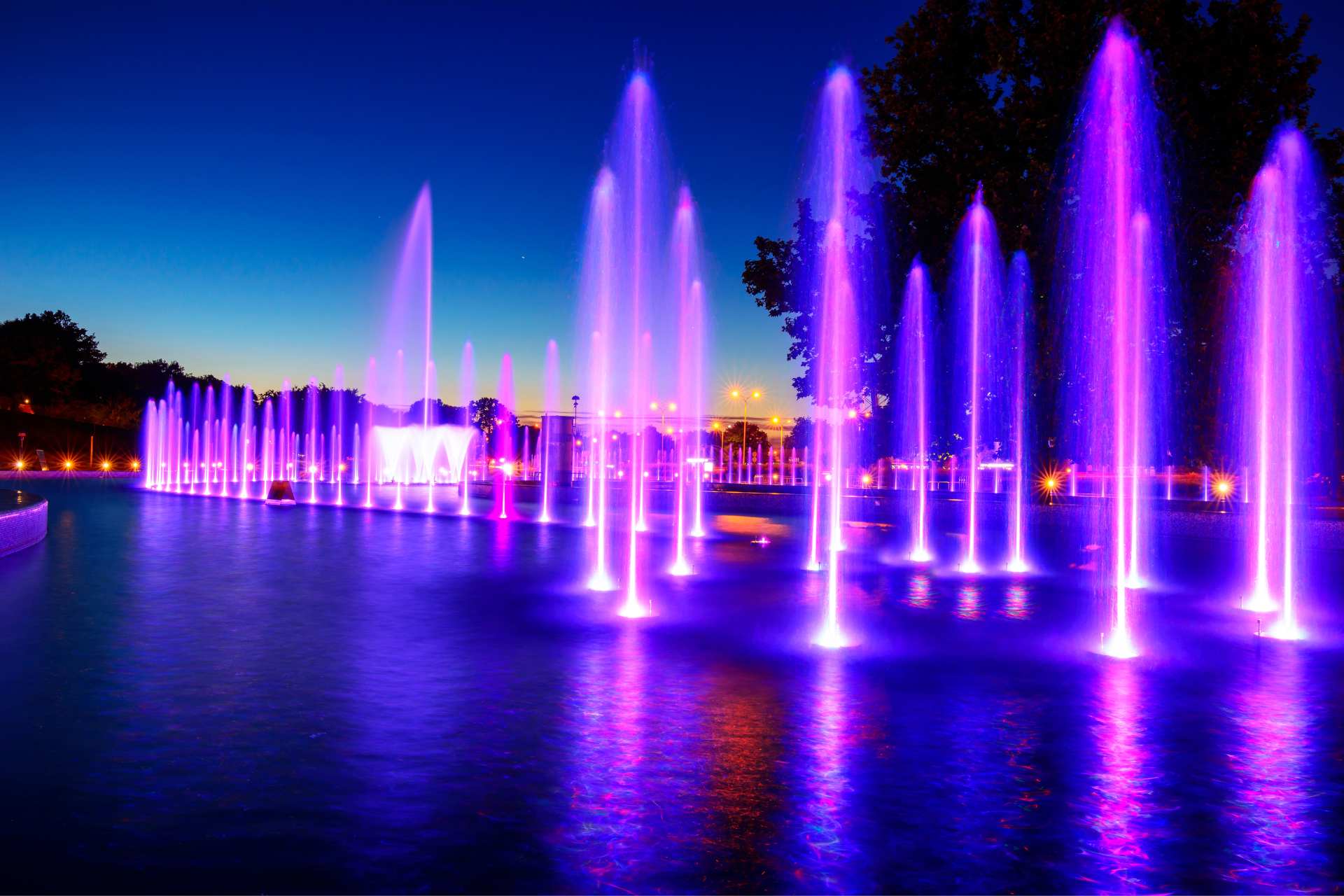 Multimedia color Fountain in Warsaw, Poland