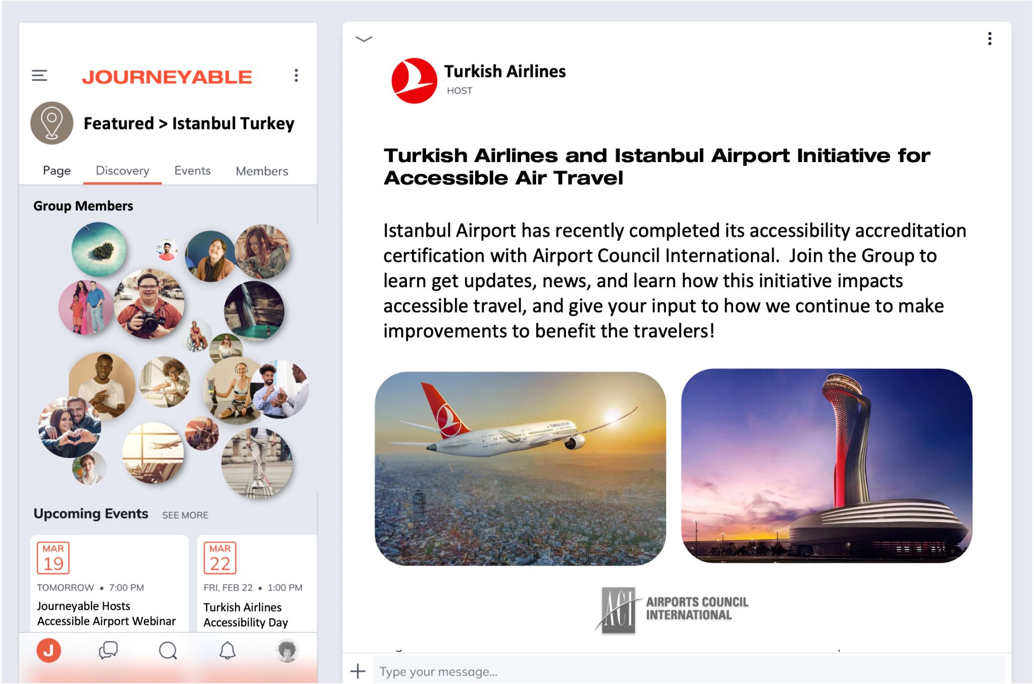Inside Journeyable community showing an article about Turkish Airlines
