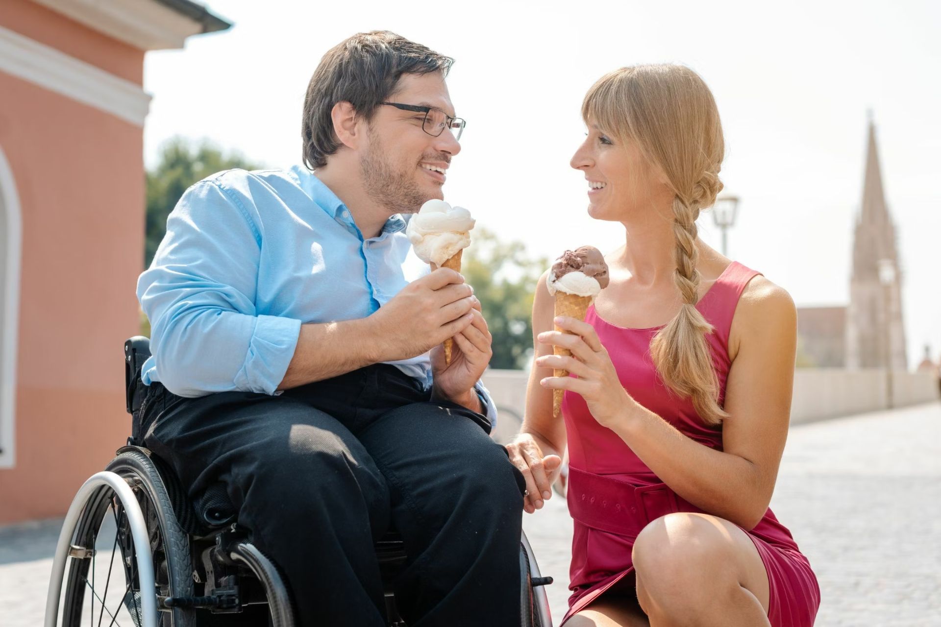 Disabled_Man_and_His_Friend_Having_Ice_Cream_inTown